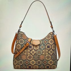 Floral Tile Print Shoulder Crossbody Bag