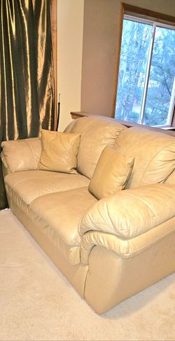 Barely Used Leather Love Seat W/ Cushions