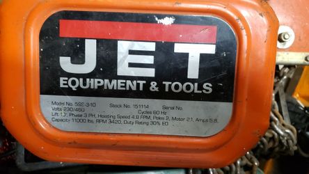 5 TON JET MODEL #5SS-3-10 CHAIN HOIST

