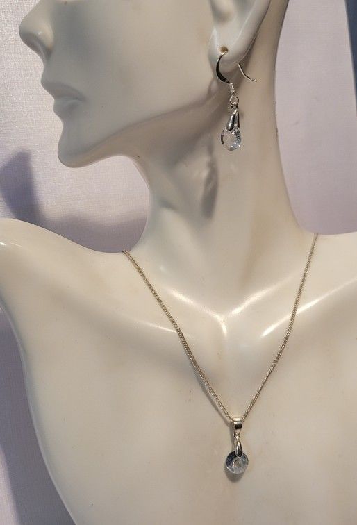 Handmade Clear Crystal Diamond Shaped Earrings And Necklace Set