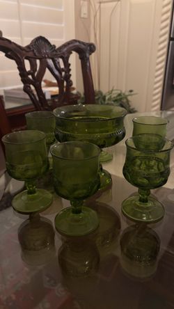 Green glassware and candy dish