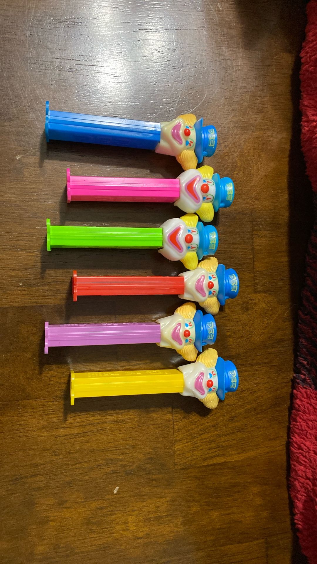 Clown Pez Dispenser 6 Piece Lot 4.9 Green Yellow Red Purple Pink Blue Stem 1993