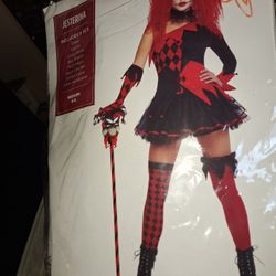 Halloween Costume  Jesterina  Size Medium  Included   Krased Jester Cane