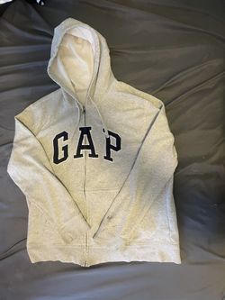 VTG GAP zipper Hoodie Hooded Zip Heathered White Spell Out Sewn large