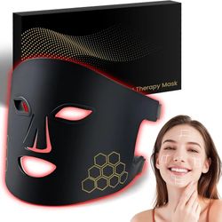 Red Light Therapy for Face, Infrared LED Face Mask Light Therapy 4 Light Waves with 850nm Near Infrared, Portable Rechargeable Red Light Therapy Mask 