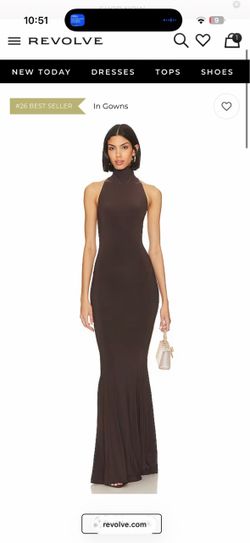 Norma Kamali Chocolate Halter Fishtail Gown – Size S