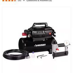 Husky 4 Gal. 175 PSI Electric Oil-Free High Performance Air Compressor with 25 ft. Air Hose and 2-in-1 Brad Nailer/Stapler