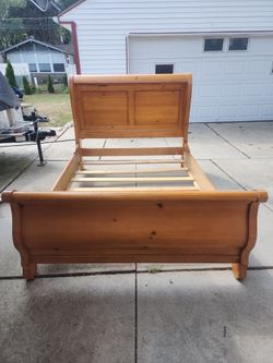 Solid Pine Wood Sleigh Queen Bed Frame
