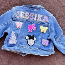 Girls XS (4/5) Jessika Denim Jacket w Disney Minnie Barbie Patches