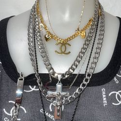 variety of chains and bracelets stainless steel and laminated gold