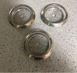 Vintage Frank M Whiting & Co. Sterling Silver Crystal Coaster Ashtray Lot Of 3