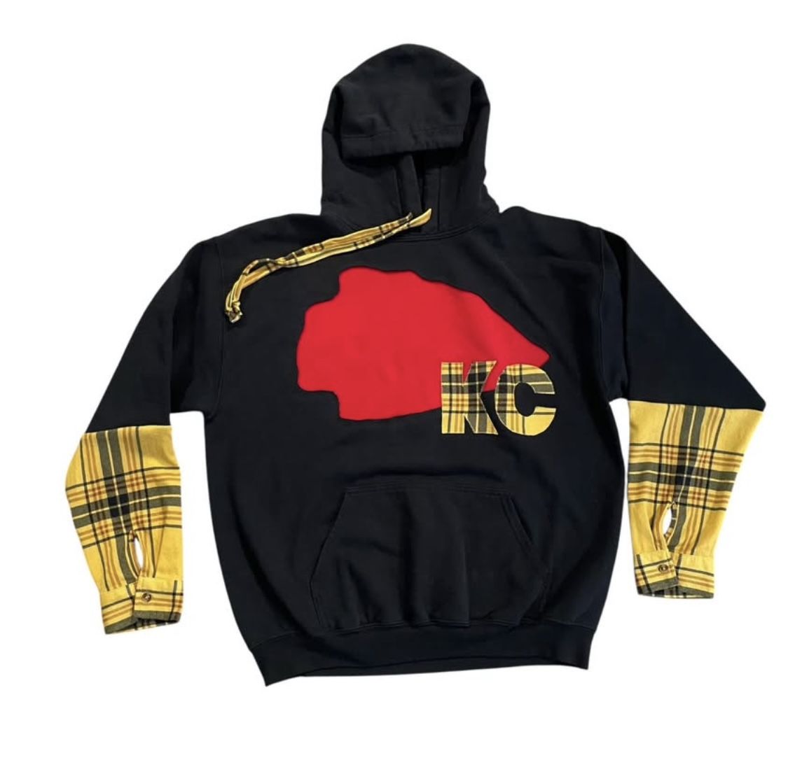 Chiefs Unique Red Arrowhead Colorblock Sweatshirt with yellow flannel L
