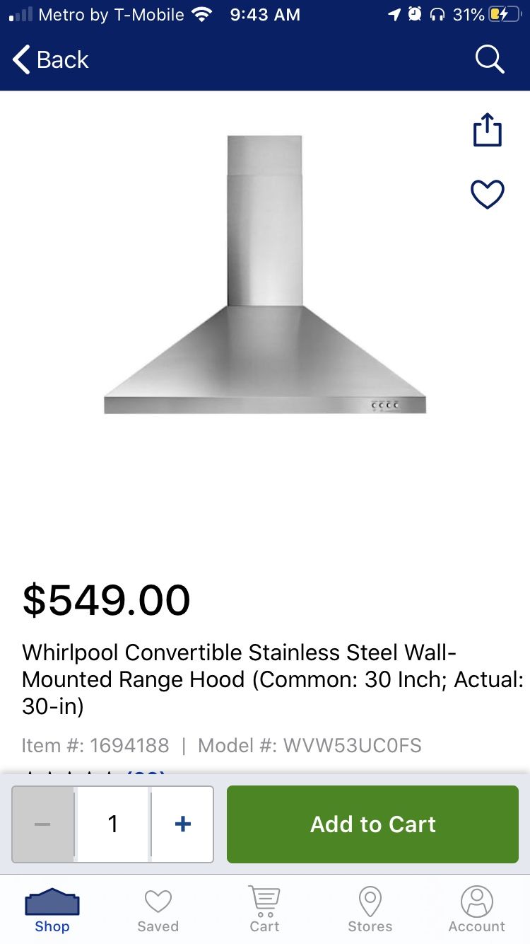 Whirlpool range hood