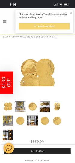 Philips Collection Gold Leaf Wall Discs (Pair)