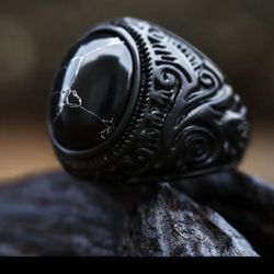 High Quality Stainless Steel Black Stone Ring