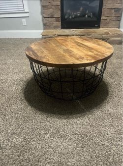 Round Wood Top Wire Base Coffee Table