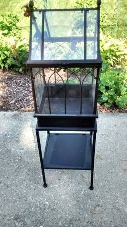 Large Black Wrought Iron Terrarium with Dragons Plant Fairy Stand