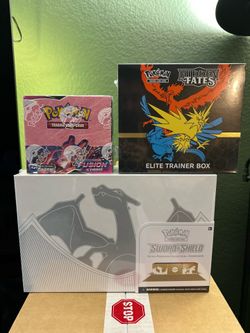 Fusion Strike Booster Box, Hidden Fate etb, Swsh Charizard upc!!