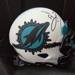 Zach Thomas Dolphins LUNAR Autogrpahed Mini Helmet With Aqua Visor