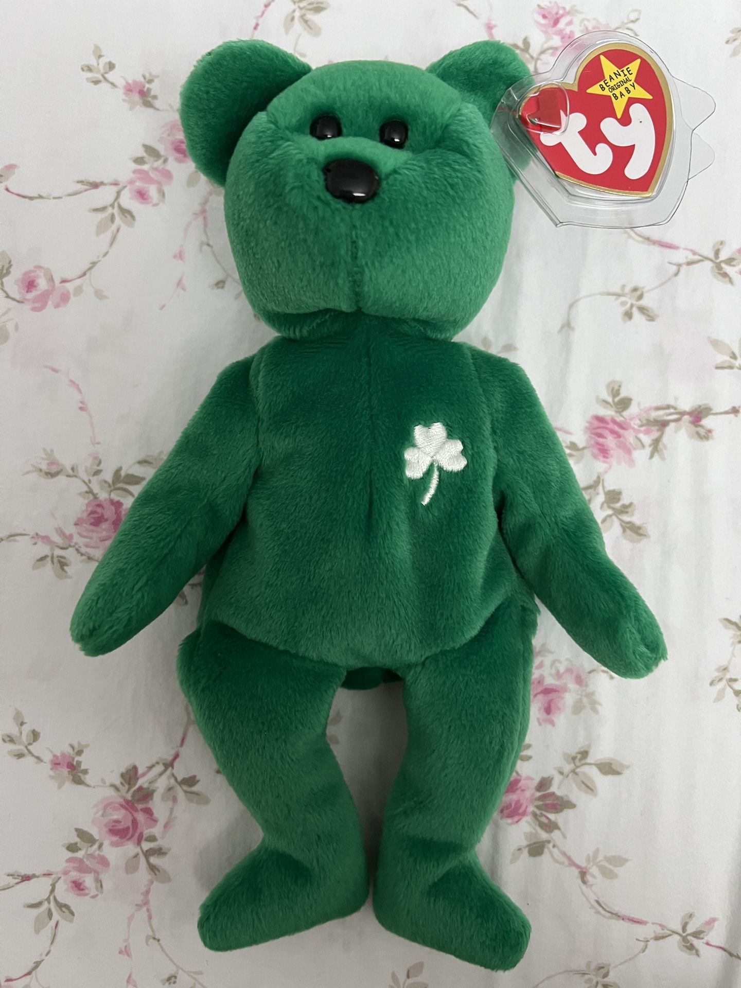 Ty Beanie Baby ERIN Lucky Clover Green 3/17/1997 Irish Teddy Bear Retired