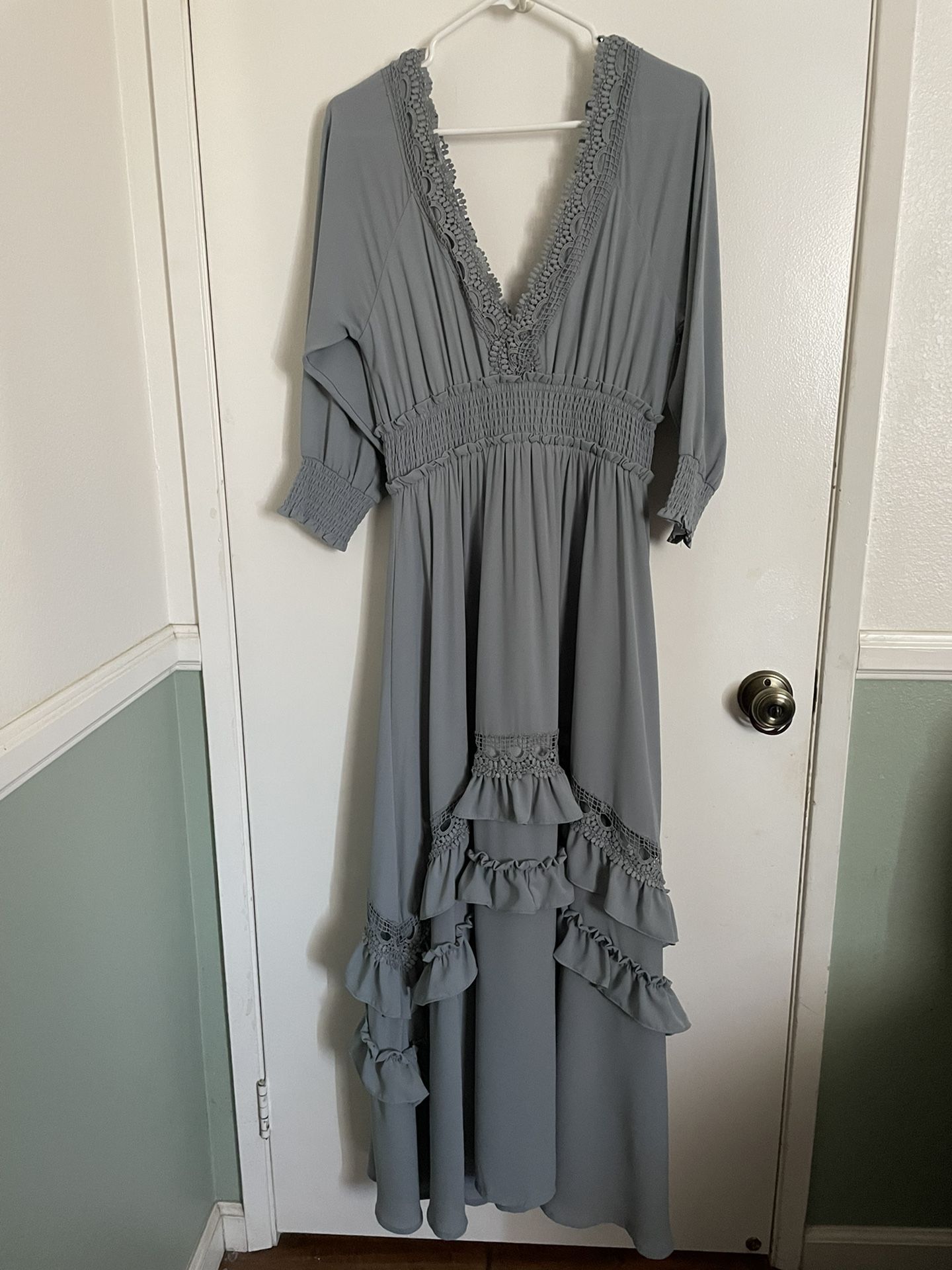 PIPPA RUFFLE MAXI DRESS | DUSTY BLUE
