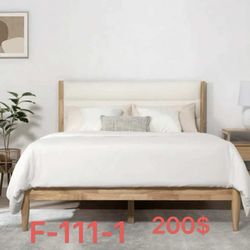 Full Size Upholstered Platform Bed Frame with Headboard Boucle Fabric Style,Cream(f-111-1