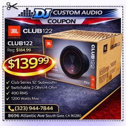 JBL Club122 Club Series 12" Subwoofer Switchable 2-Ohm Or 4-Ohm 1200 Watts 🚨 Payment Options Available 🚨 No Credit Needed 🚨 
