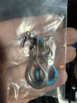Vintage Dangling Hoop Sterling Silver Earrings Turquoise 