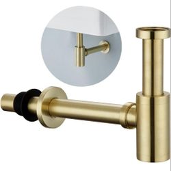 (New in Box) 
Brass P Trap Bathroom Sink: 1-1/4 Sink Trap with Adjustable Height - Brushed Gold Round Bottle P-Trap with Slip Joint Extension Tube - B