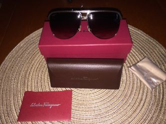 Ferragamo Men Aviator Leather Sunglasses