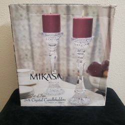 Mikasa Lead Crystal Tall Pillar & Taper Candle Holders (Pair)