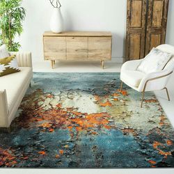 Modern Abstract Non-Shedding Stain Resistant Living Room Bedroom Area Rug, 8' x 10', Blue / Multi