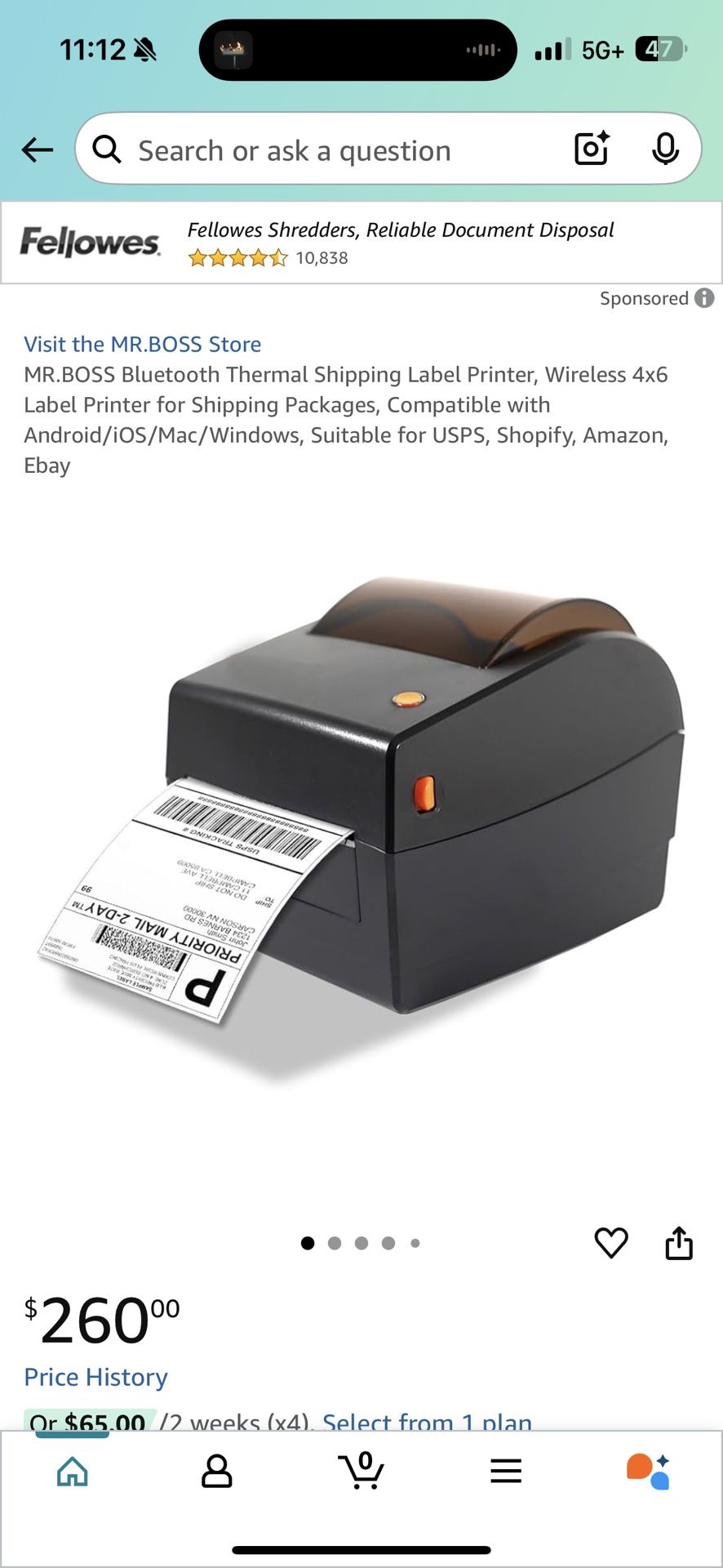 MR.BOSS Bluetooth Thermal Shipping Label Printer, Wireless 4x6 Label Printer for Shipping Packages, Compatible with Android/iOS/Mac/Windows, Suitable 
