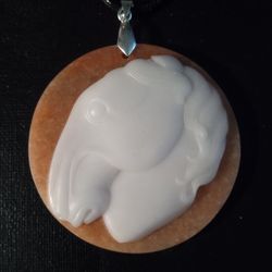 Art Deco Carved White Jade On Thulite Horse Pendant