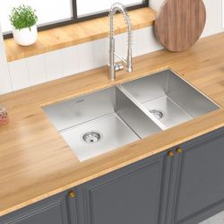 Amerisink Kitchen Stainless Steel Double Sink 33x 20x10