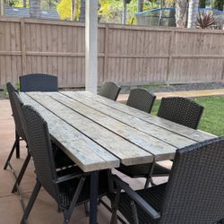 Modern Rustic Outdoor Dining Set – Solid Wood Table + 8 Woven Chairs