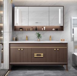 68 inch suspended bathroom large capacity double sink bathroom vanity | smart defog mirror and vanit