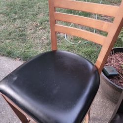 Bar Height Wood with Black Leather Seat Chair, Really Good Condition. High Quality Chair .