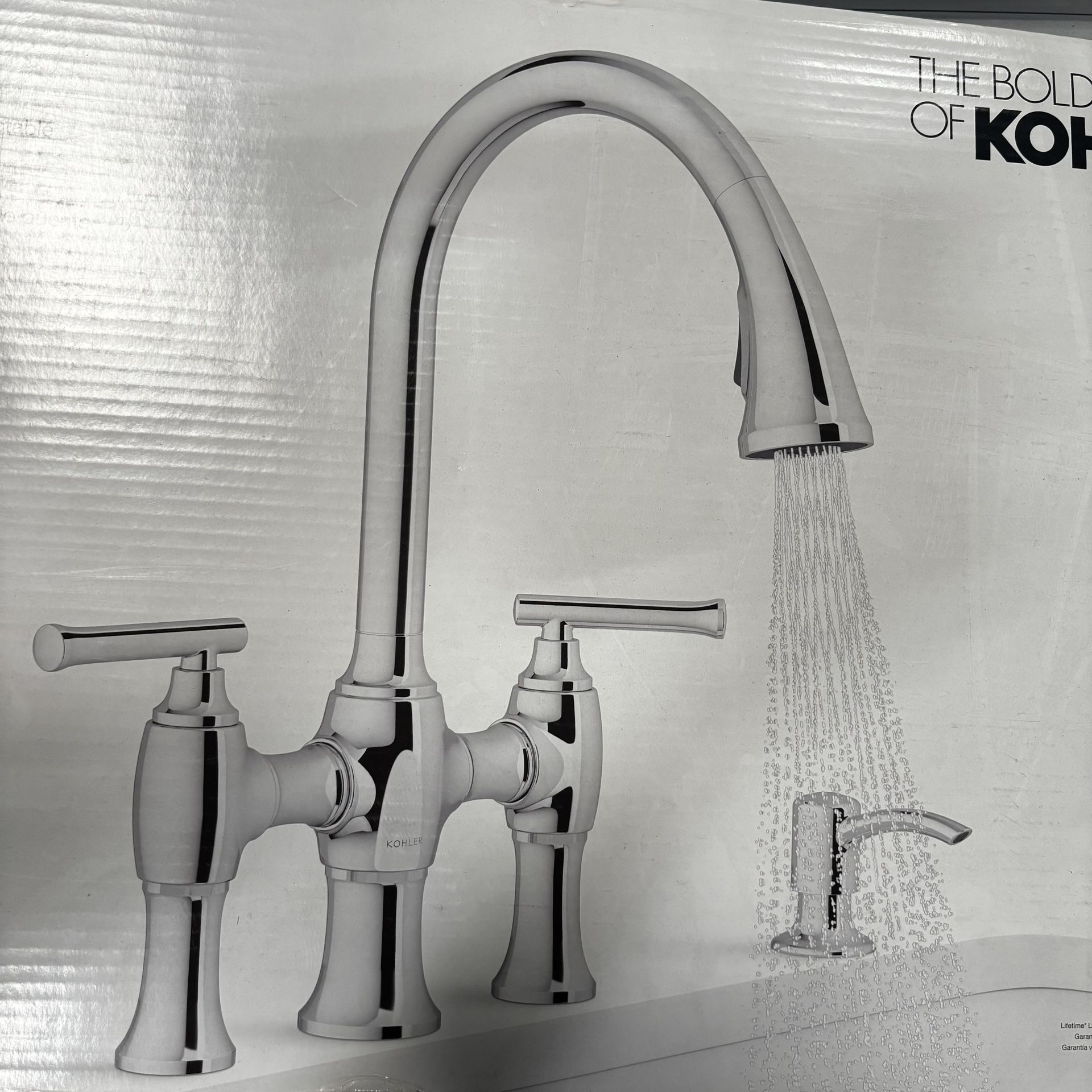 Kohler Pull Down Kitchen Faucet With Soap dispenser In Polished Chrome Finish - NEW