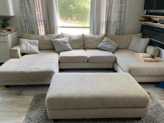 Beige Fabric Sectional Sofa with Ottoman