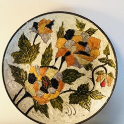 Made In INDIA Vintage Decorative Floral And Leaves Heavy Wall Plate Of Brass And Enamel 