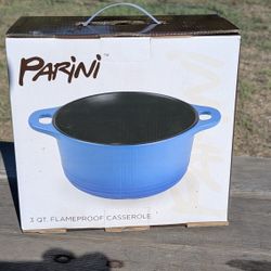 Parini 3 Quart Blue Flameproof Casserole Dish Enameled Cast Iron Cookware
