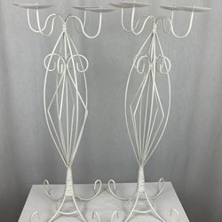 2 Metal White Coated Candle Holders