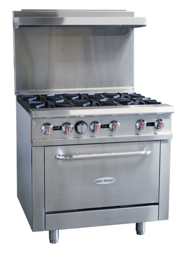 š„Serv-Ware SGR-6B 36" Gas Restaurant Range w/ (6) Open Burners, (1) Standard Ovenš„