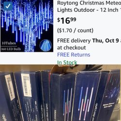 Christmas, Halloween And Thanksgiving Lights Outdoor, LED Meteor Shower Rain Lights 12 Inch 8 Tubes, Waterproof Plug In Falling Icicle Lights Christma