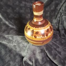 Vintage Mexican Pottery Folk Art Bulbous Bottle Vase