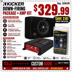 Kicker Bass Package CDF10 10" Comp Subwoofer Sealed Box Pioneer GM-A3702 2Ch Amplifier Stinger SSK8 Wiring Amp Kit 300 Watt System 🚨 No Credit Needed