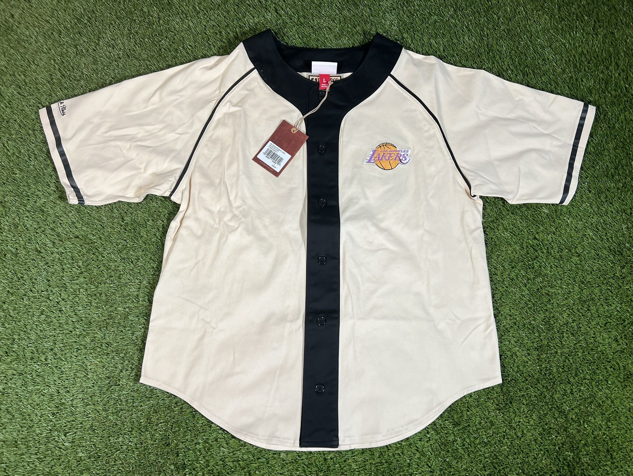 NWT Los Angeles Lakers Retro NBA Basketball Baseball Jersey Embroidered Mens Large