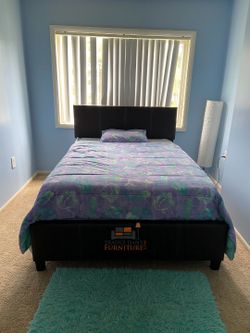 Brand New Full Size Black Leather Platform Bed Frame (New In Box)