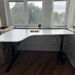 Customized SANODESK L Shaped Standing Desk Frame and IKEA top with Dual Motor, Sit Stand Presets